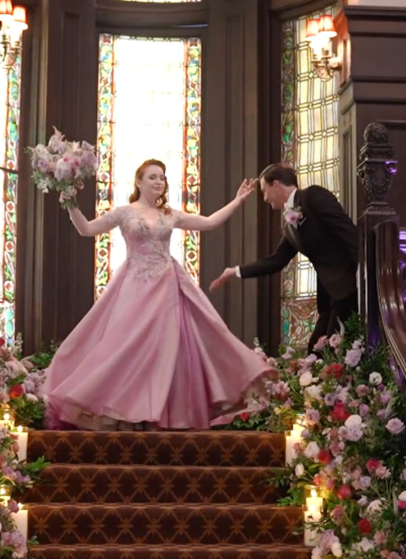 Bride and groom holding hands