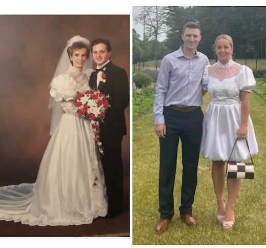 Before and after: vintage 1990s wedding gown transformed into a modern short bridal look